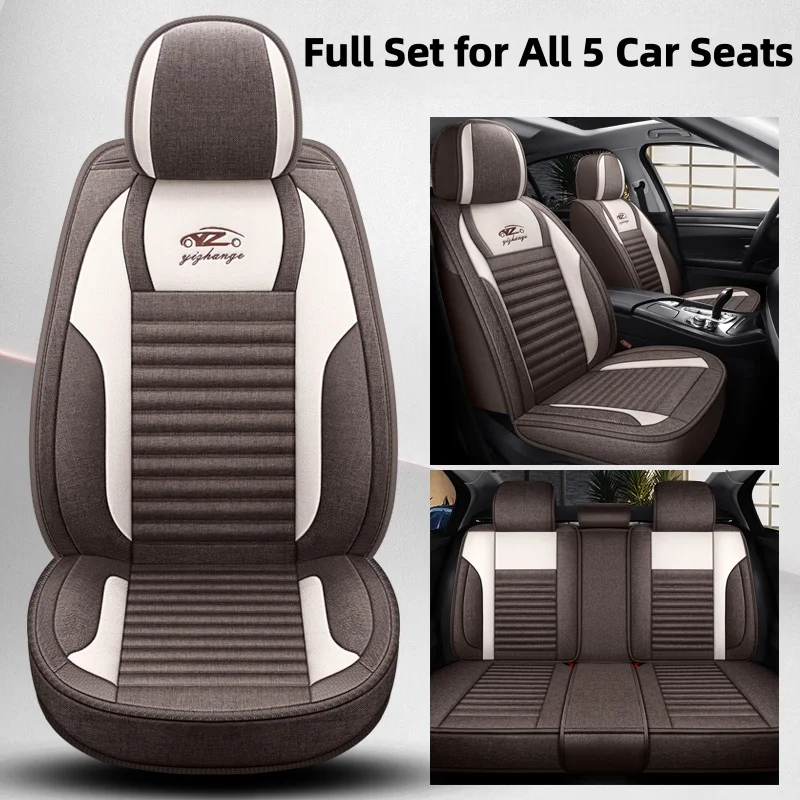 5 Seats in Total, Linen Car Seat Covers, Comfortable and Breathable, Suitable for All Seasons, Classic Color Options Available, Universal Fit, Suitable for Most Car Models