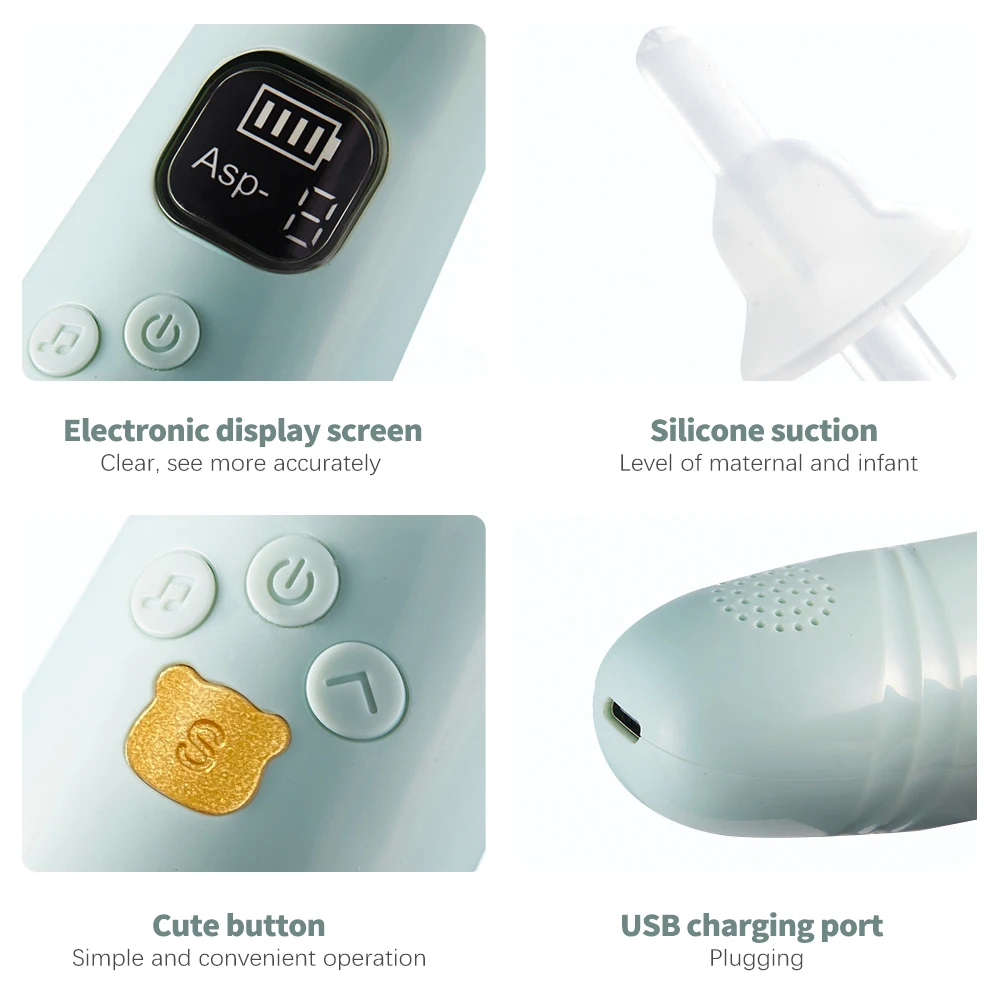 Baby Nasal Aspirator Toddler Electric Nose Aspirator Automatic Nose Cleaner Adjustable Suction Music and Light Soothing Function