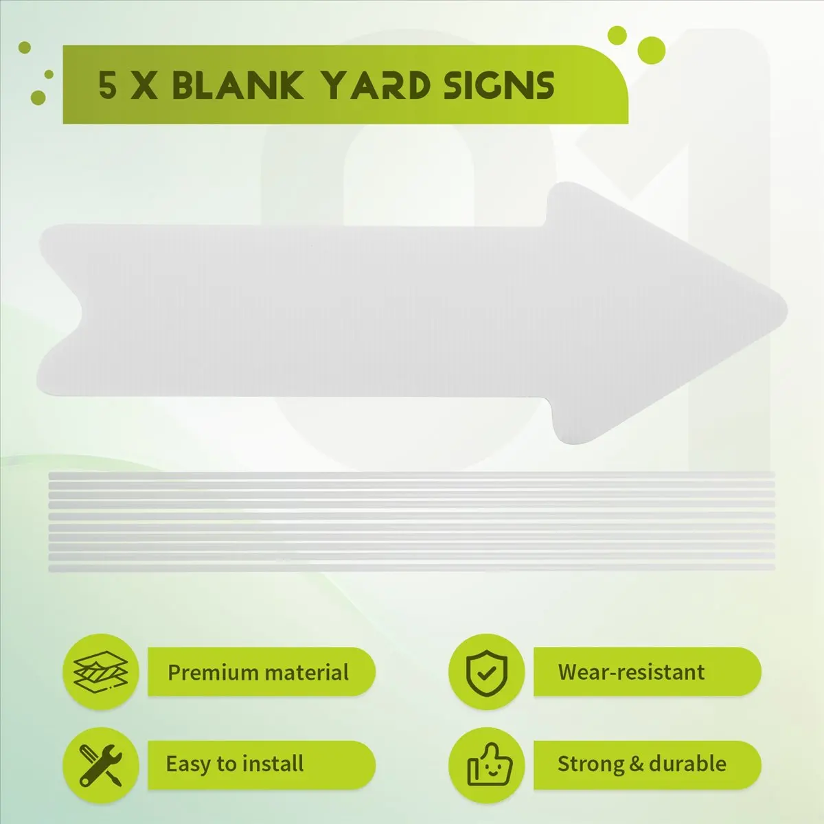 KSOL Blank Yard Signs with Stakes, 5 Pack 17 x 6 Inches White Blank Wedding Directional Yard Signs, Yard Signs