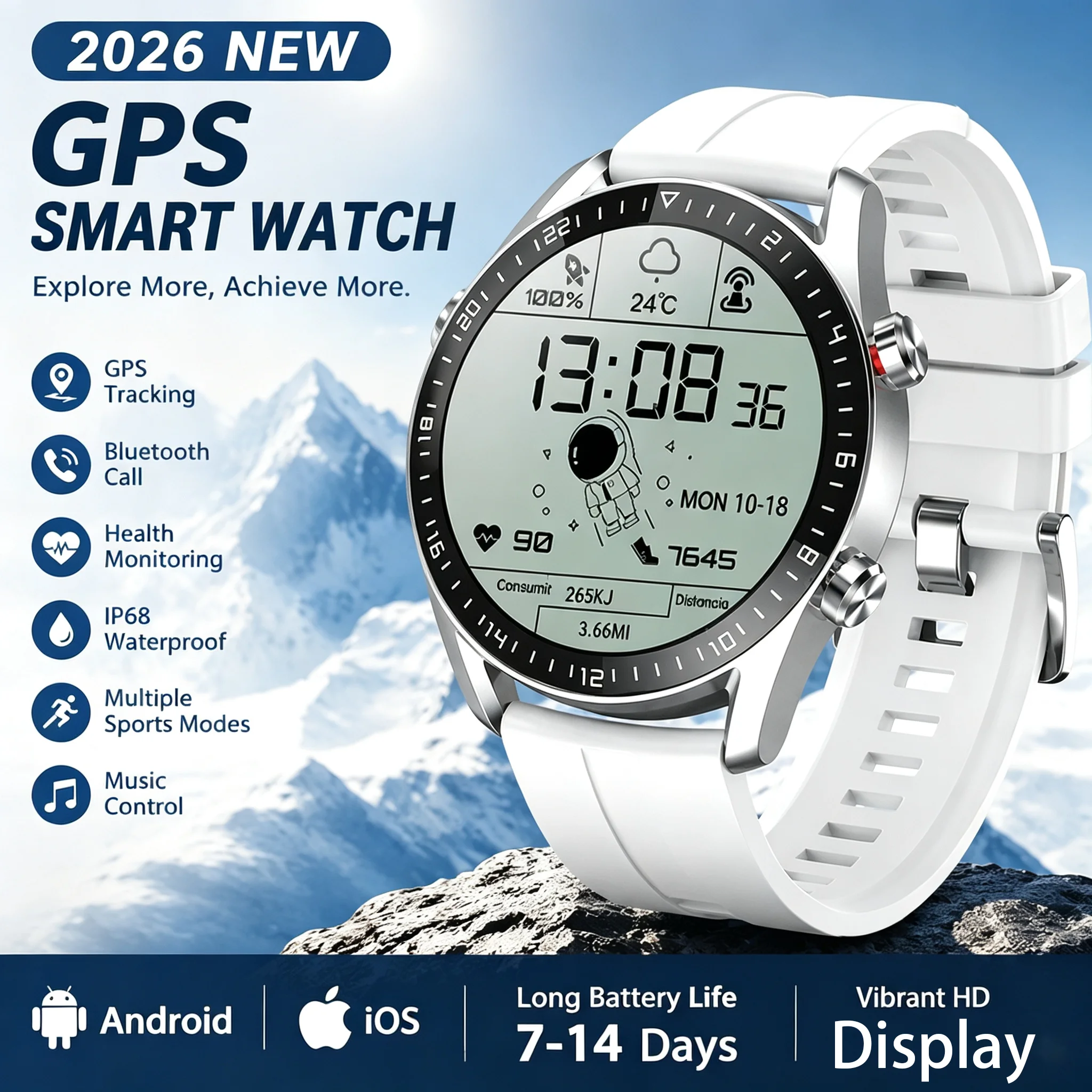 2026 smart watch for men1.48 HD screen 5ATM waterproof  DIY dial  bluetooth call 100+sport modes outdoor smartwatch for  iPhone