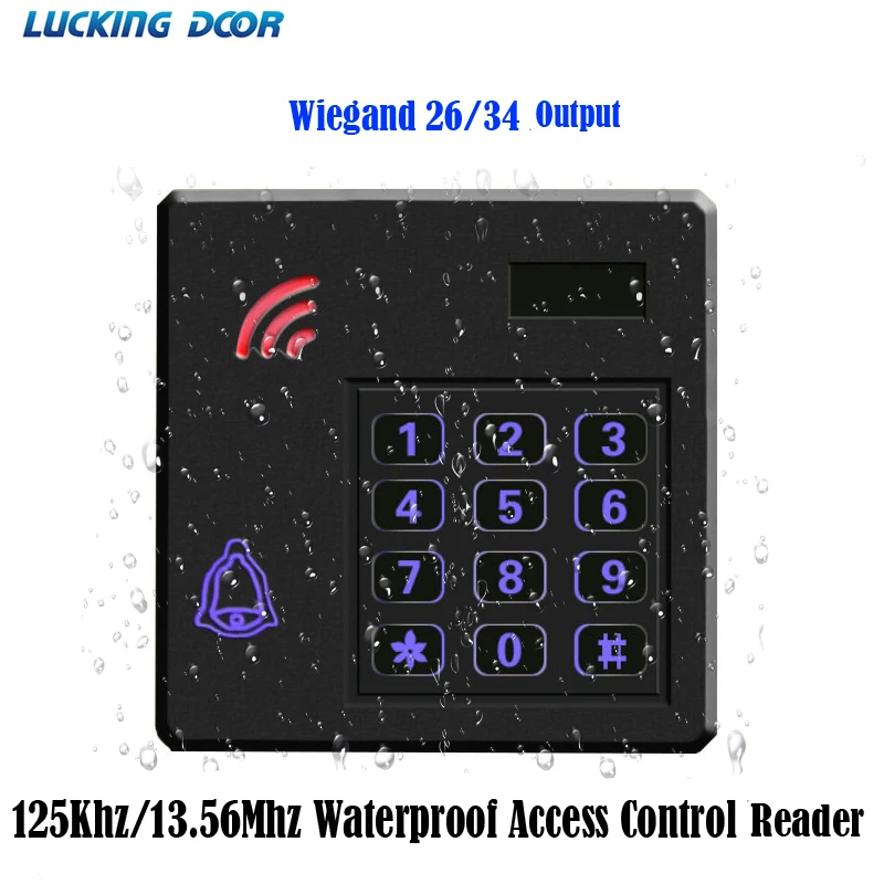 Waterproof RFID 125Khz/13.56Mhz ID IC Access Control Reader Entry Access Control Keyboard Wiegand 26 34 Output Reader