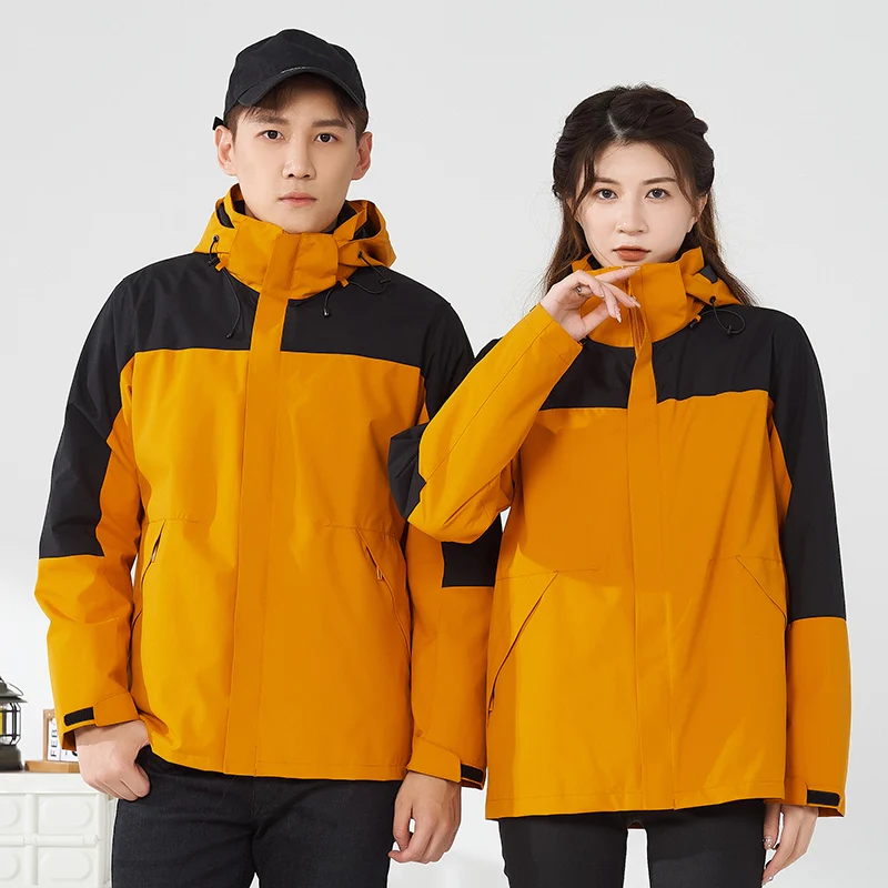 

Men Outdoor Cycling Jacket Autumn Winter Couple Three-in-one Detachable Inner Jacket Men Windproof Warm Long-sleeved Casual Coat
