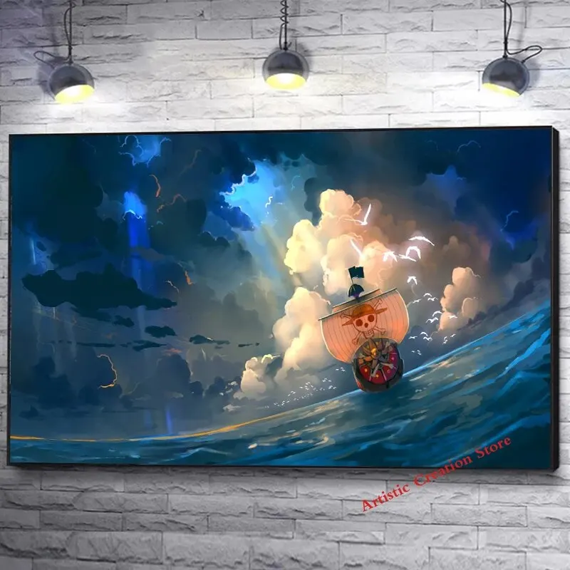Póster Impreso en Lienzo de Anime y Manga del Barco Pirata Thousand Sunny para Decoración de Sala de Estar, Cuadro para Pared del Hogar, Regalo Perfecto para Fanáticos del Anime