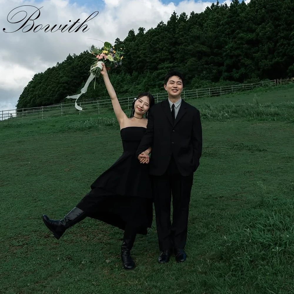 

Bowith Simple Black Korean Prom Dresses Strapless Evening Party Dresses Korean Wedding Party Dresses Photo Shoot Customized