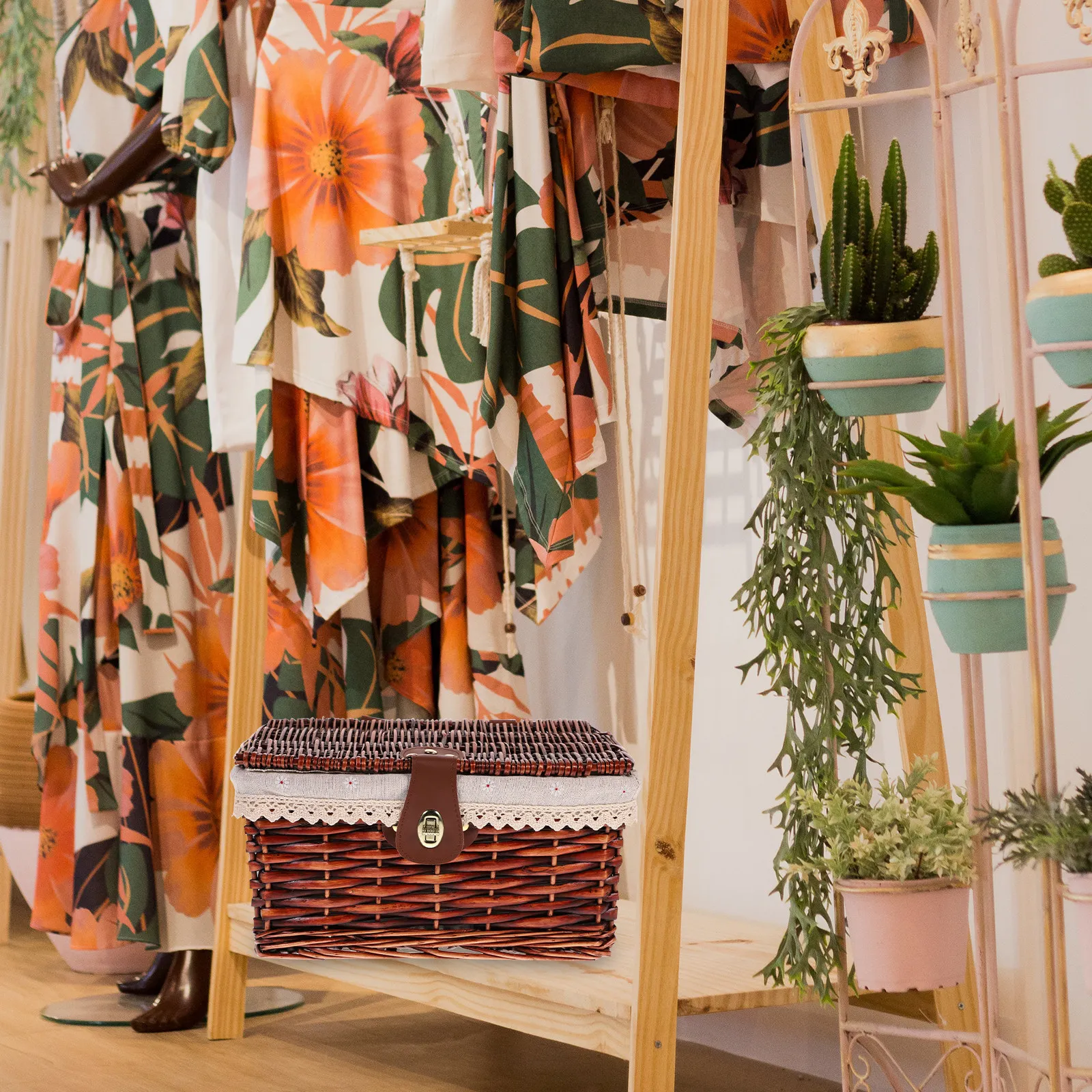 

Rattan Storage Basket with Liner Lid Exquisite Weaving Firm Structure Clean Interior Protection Ideal for Home Hotel Office