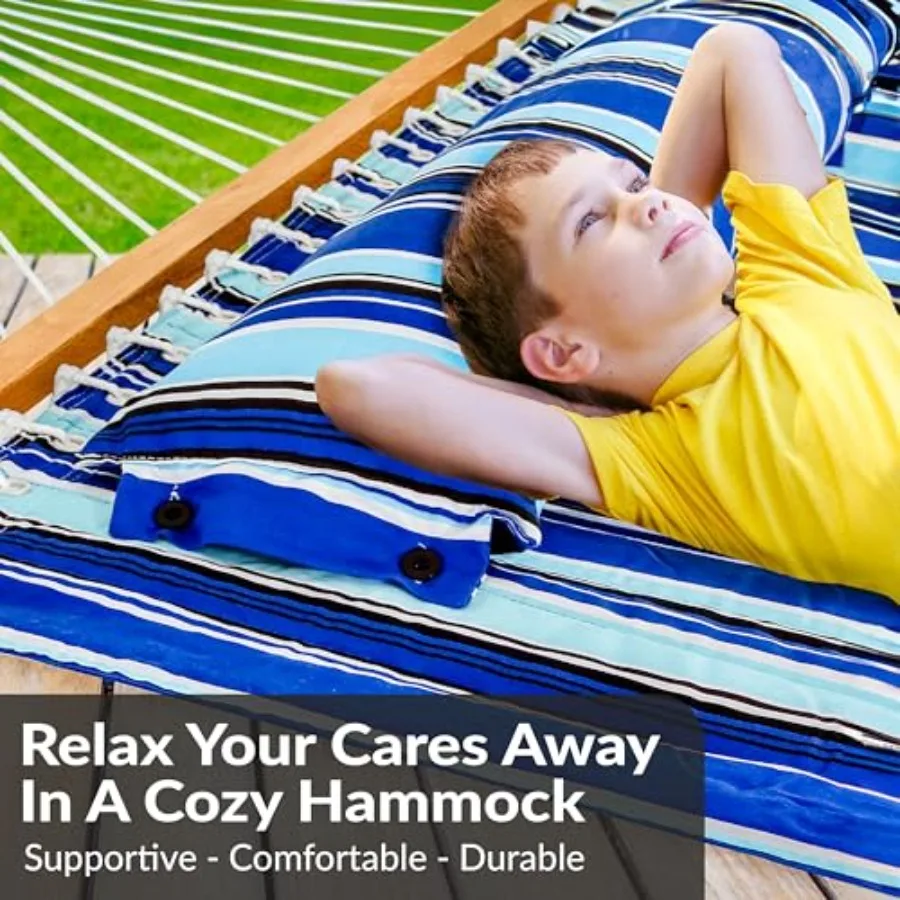 Quilted Outdoor Hammock with Spreader Bars - Heavy-Duty 450-Pound Capacity Double Hammock for Outside - Catalina Beach