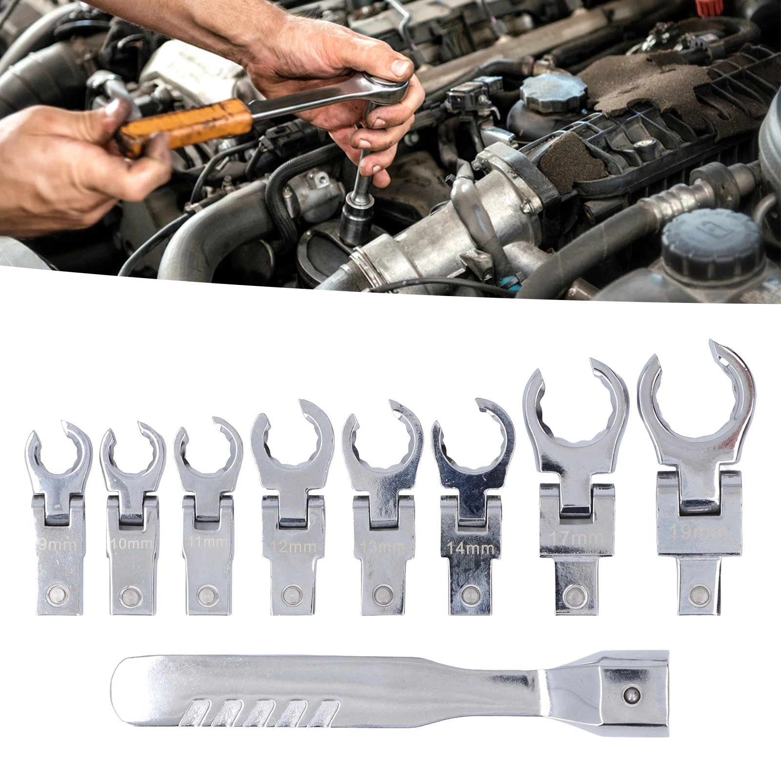 

Replaceable Wrench Set Flexible Head Torsion Wrench 180 Degree Rotating Spanner with Handle Flexible Head Wrench Kit