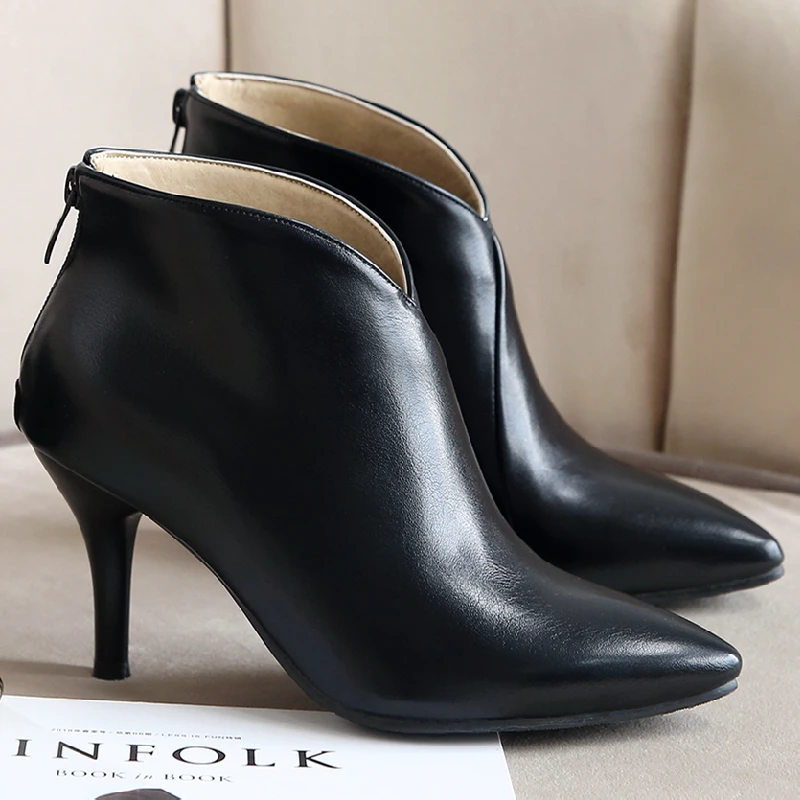 Autumn Spring Green Women\'s Ankle Boots Thin Heel Pointed toe Elegant Short Boot Women Shoes Large Size Beige Classic Party Shoe