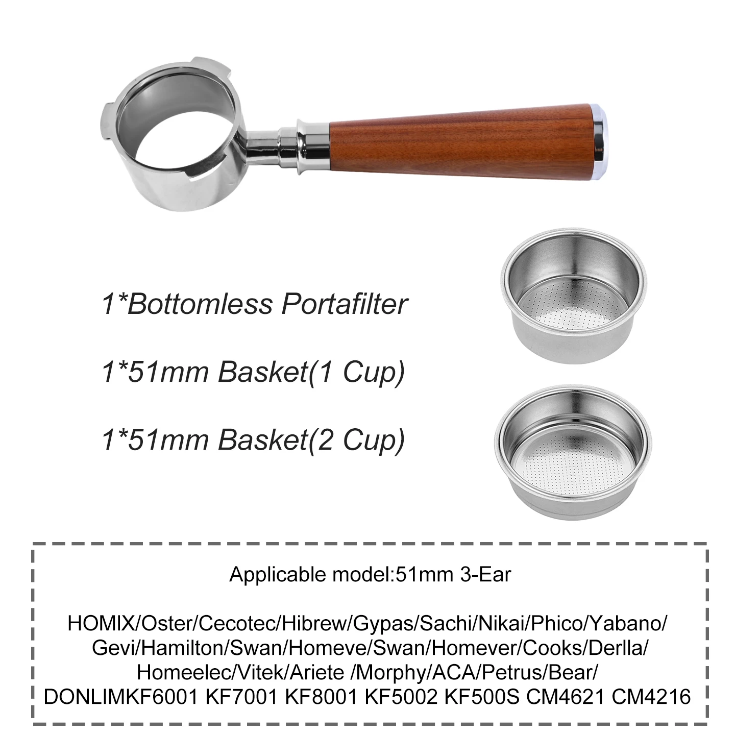 Kaffee-Siebträger ohne Boden, 51 mm, für Homix H11 Oster Cecotec Hibrew 1 2Cup, Ersatzfilterkorb, Espresso-Maschinen-Zubehör