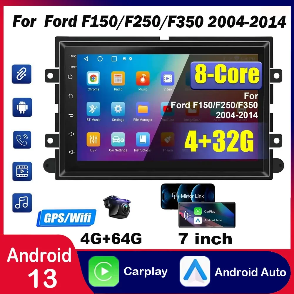

Car Radio Stereo with Backup Camera FM/GPS For Ford F150/F250/F350 2004-2014 with Wireless Carplay Android Auto 7" Touchscreen