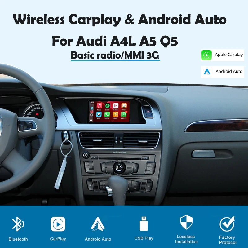 

Wireless carplay Android Auto Module For Audi A4l RS4 RS5 A5 Q5 B8 8R 8T Mirror Link AirPlay MMI 3G+ Car Play Camera Interface