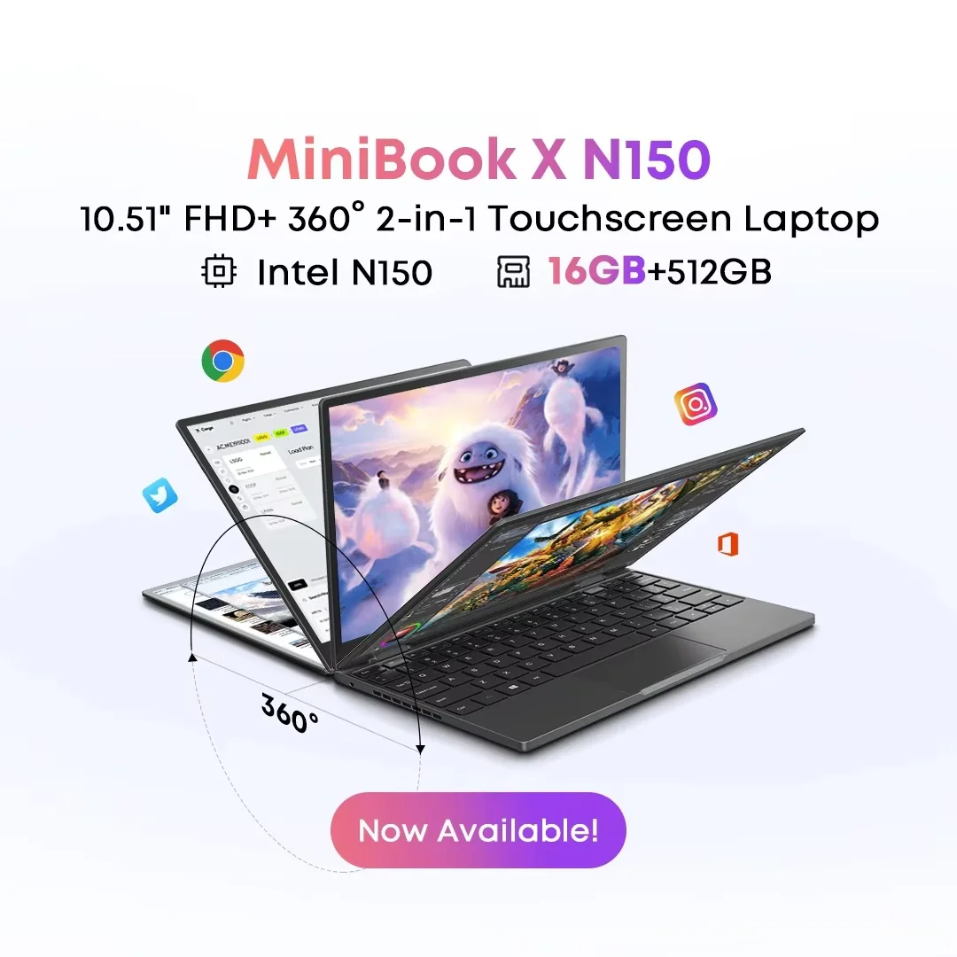 CHUWI MiniBook X Intel N150 10,51 cala Tablet 2 w 1 Laptop 12 GB LPDDR5 512 G SSD Windows 11 Laptopy Mini Notebook 2K FHD WiFii 6