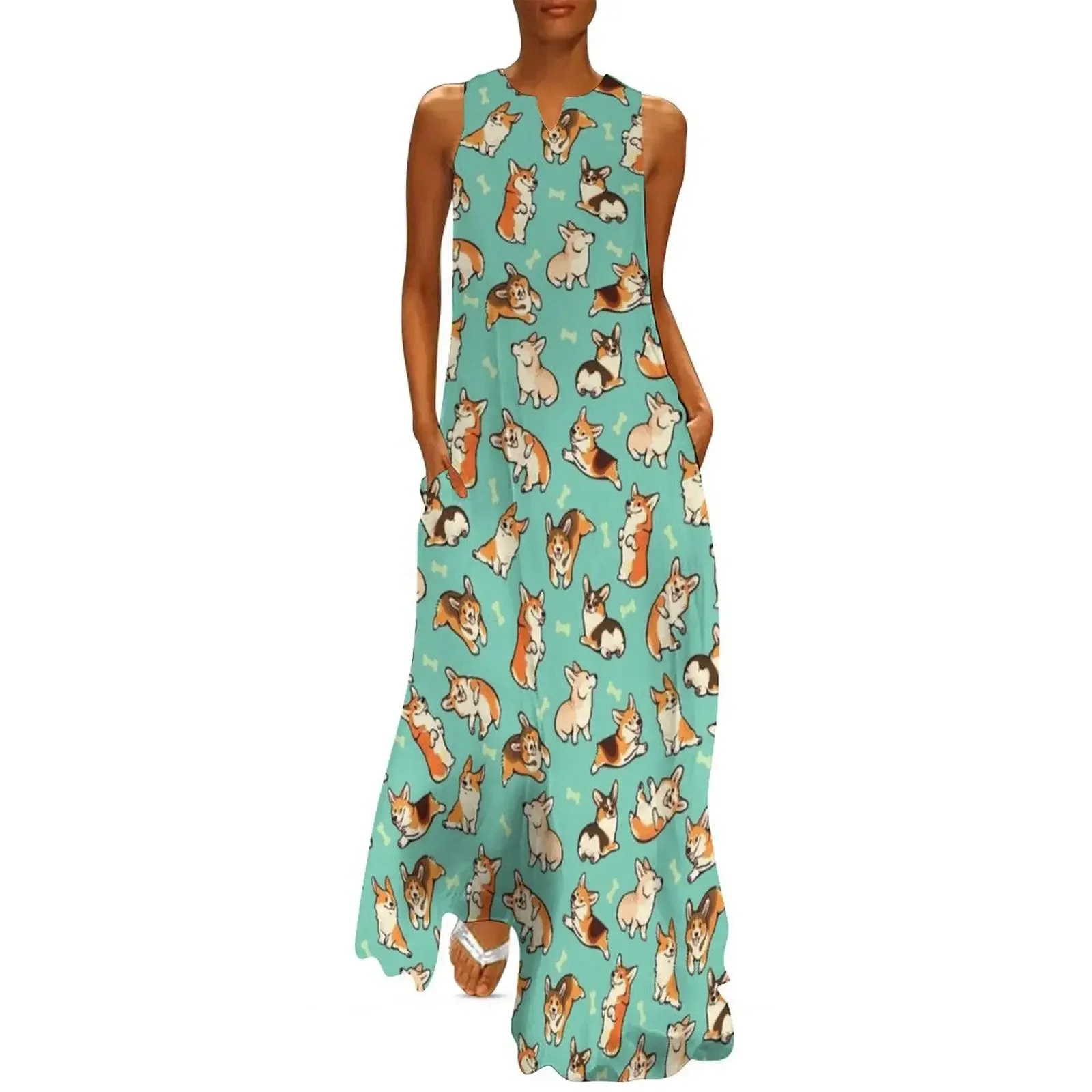 

Jolly corgis in green Long Dress birthday dress birthday dress for women elegant evening dresses luxury 2025