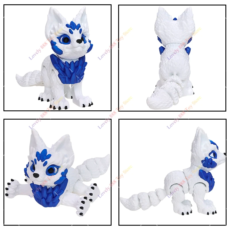 Actiefiguren 3D-geprinte drie staartvos sleutelhanger hanger speelgoed schattig diermodel gewrichten beweegbare vos desktop ornament