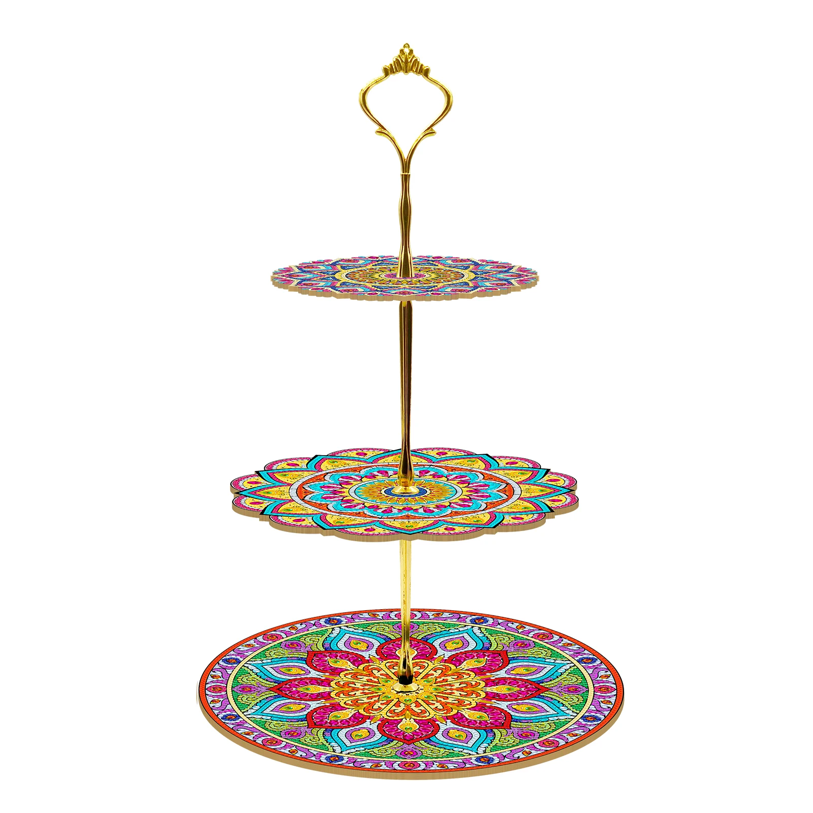 DIY Diamond Painting Plywood 3 Layer Dessert Stand Plates Dessert Plate Mandala Pattern 5d DIY Special-shaped Diamond Painting