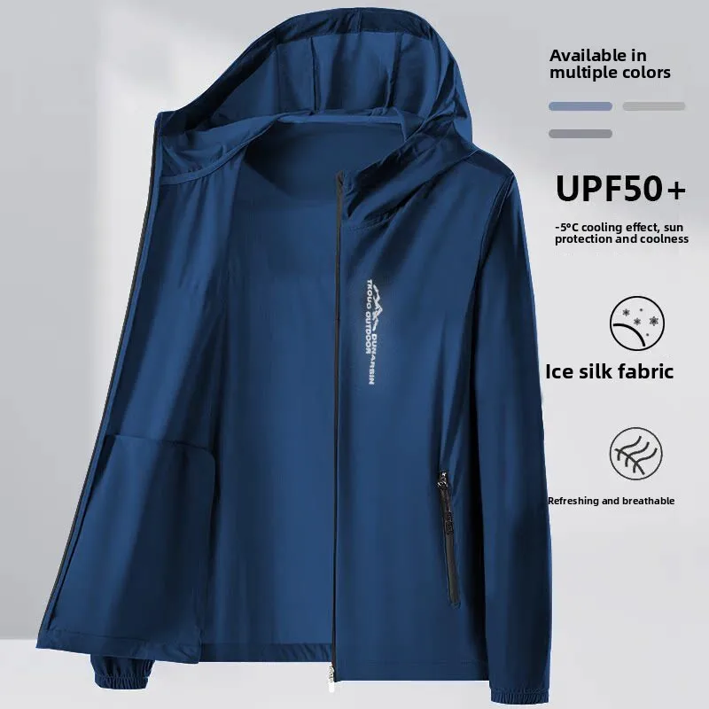 Men's Ultra-Thin Breathable UV Protection Clothing Outerwear Lightweight Long Sleeve Quick-Dry Ice Sensation Fiber Skin-Friendly