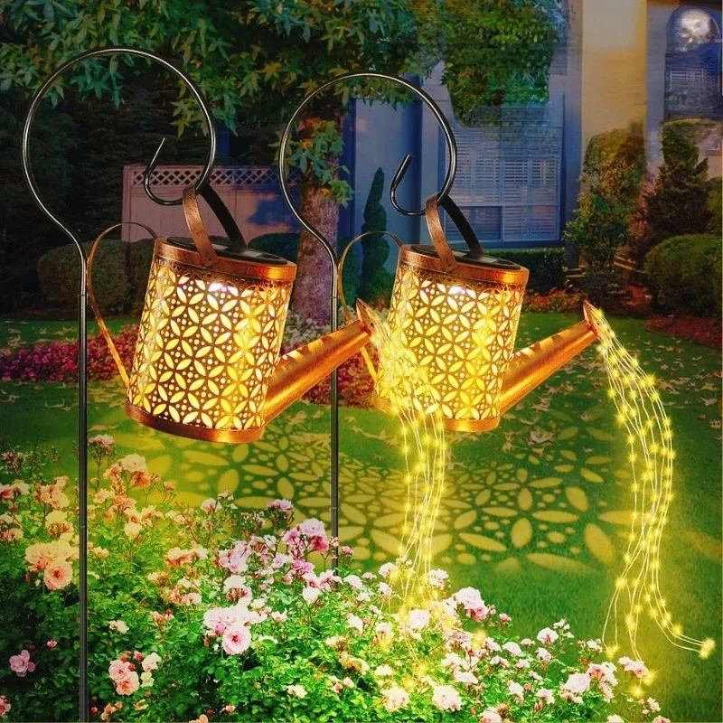 Solar Water Kettle Light Outdoor Garden Watering Can Water Lawn Light Hollow Iron Retro Garden Landscape Insert Lights