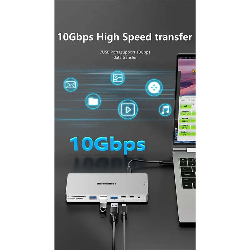 

Док-станция BLUEENDLESS 14 в 1, многофункциональная док-станция 4K, 60 Гц, разрешение HD, передача USB 3,2, 10 ГБ/с, док-станция