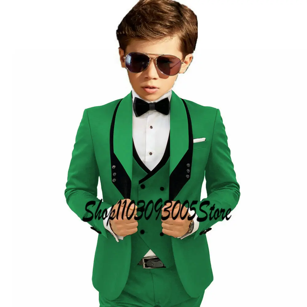 Flower Boys Formal Blazer Suit Kids Jacket Vest Pants Black Wedding Tuxedo Set Children Prom Costume Performance Dress