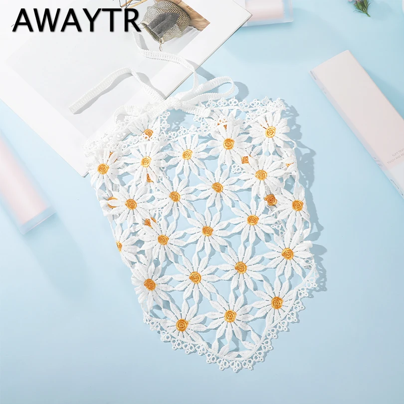 Awaytr-女性のための中空三角形のスカーフ、花のヘッドバンド、エレガントなデイジーのニットターバン、ヘアアクセサリー、ファッション