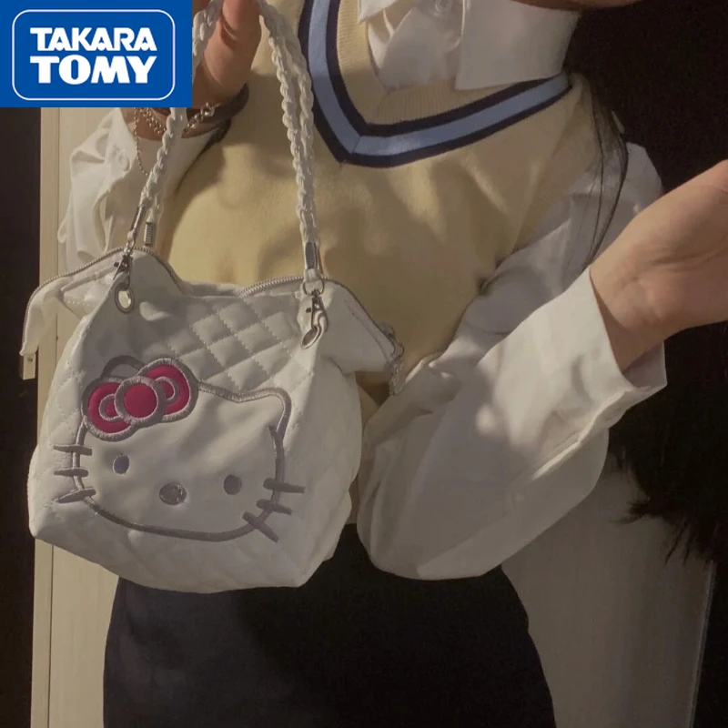 

TAKARA TOMY 2022 New Hello Kitty Women's PVC Diamond Embroidery Capacity Tote Bag Girls Cute Sweet White Shoulder Bag