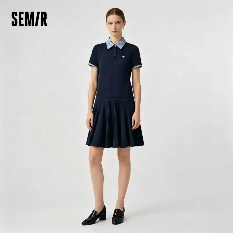 

Semir Women Plaid Polo Dress 2025 Summer Fake Two Piece Waist Slim Preppy Style Outfit for School or Daily Wear