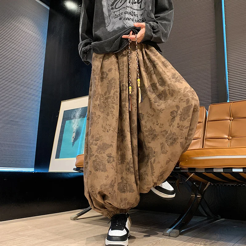 

Мужские вельветовые брюки свободного кроя, весна-осень, большие размеры, повседневные, длинные, в стиле ретро, с вышивкой, на шнурке, дышащие