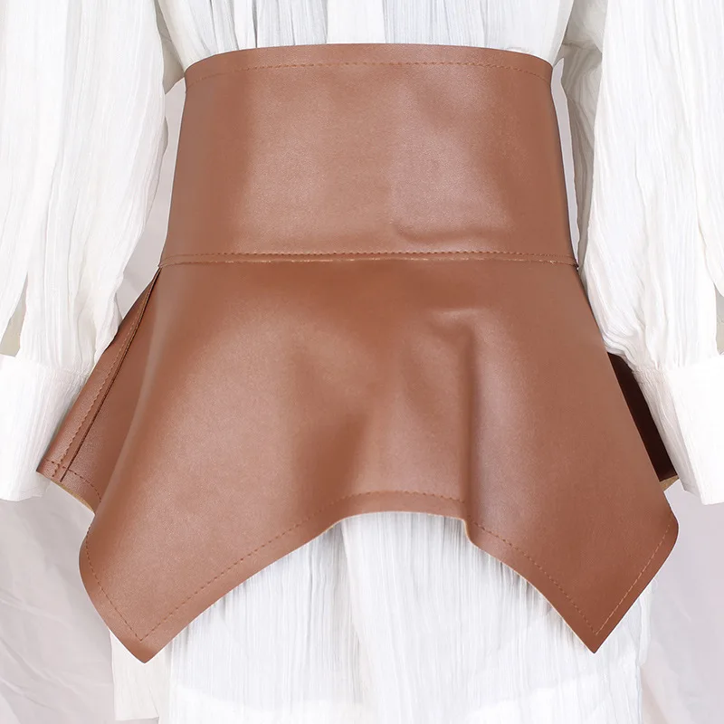 Women Sexy Mini Skirt Waistband PU Leather Wide Corset Belt Ruffled Skirt Design Waist Belt Bow Knot Dress Decor Accessories