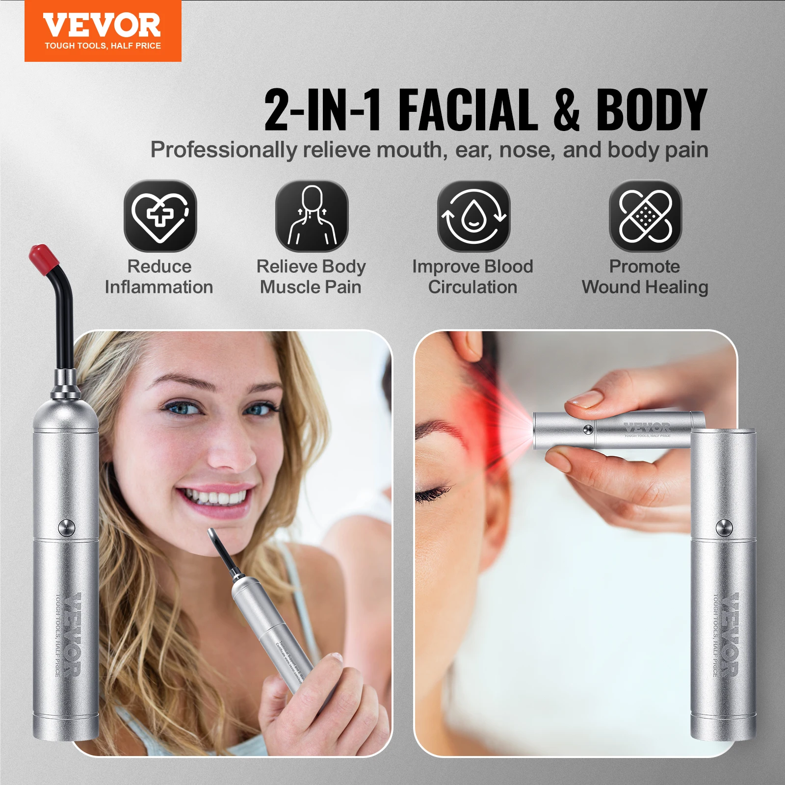 VEVOR Red Light Therapy Device with Tip Facial & Body Light Therapy Wand for Joint Mouth Nose Handheld Red Light Therapy Torch