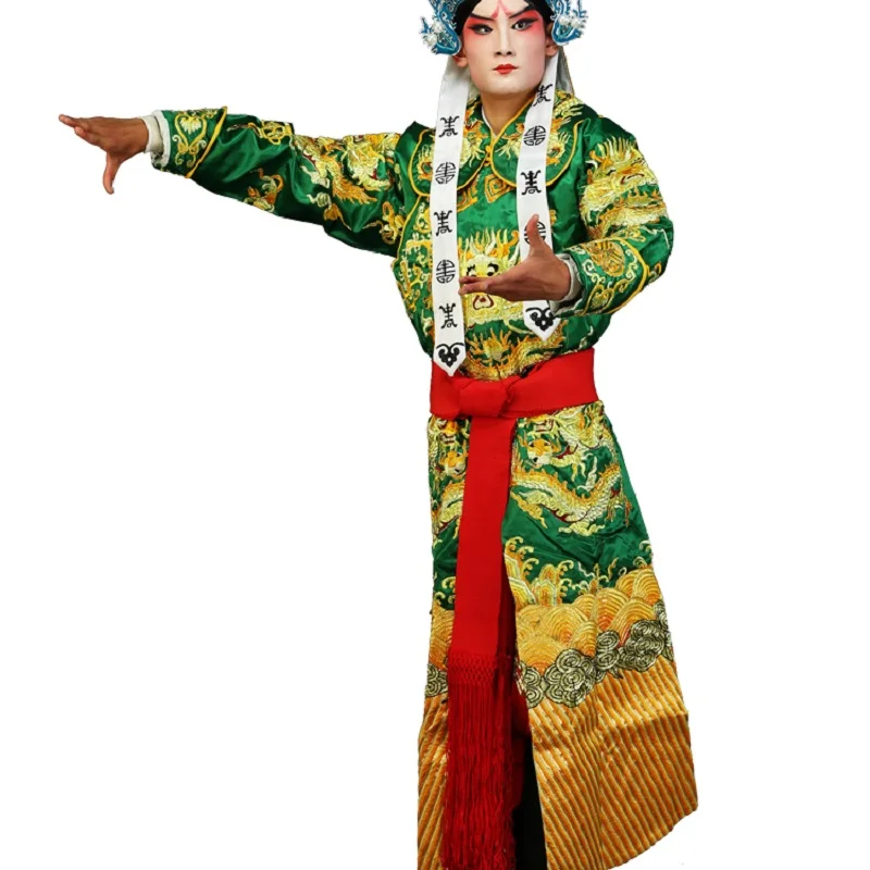 Traditional Chinese Dragon Sword Robe Peking Opera Drama Wu Sheng Gown Xiao Sheng Stage Play Performance Crown Prince Costume