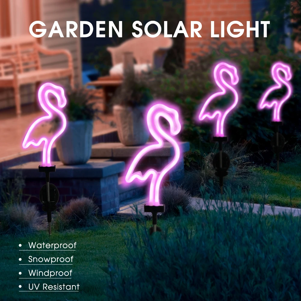 

Солнечный неоновый свет с фламинго, садовый орнамент, уличная лампа для газона, пейзажный светильник для двора, товары для свадебной вечеринки, рождественское художественное украшение