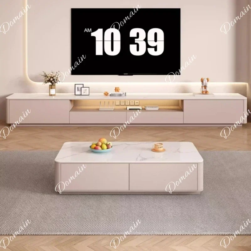 46B 180 200 220 240cm Cream Style Wooden Tv Stand Ground Mounted Rock Panel TV Cabinet Minimalist Meuble Tv Living Room Furnitur