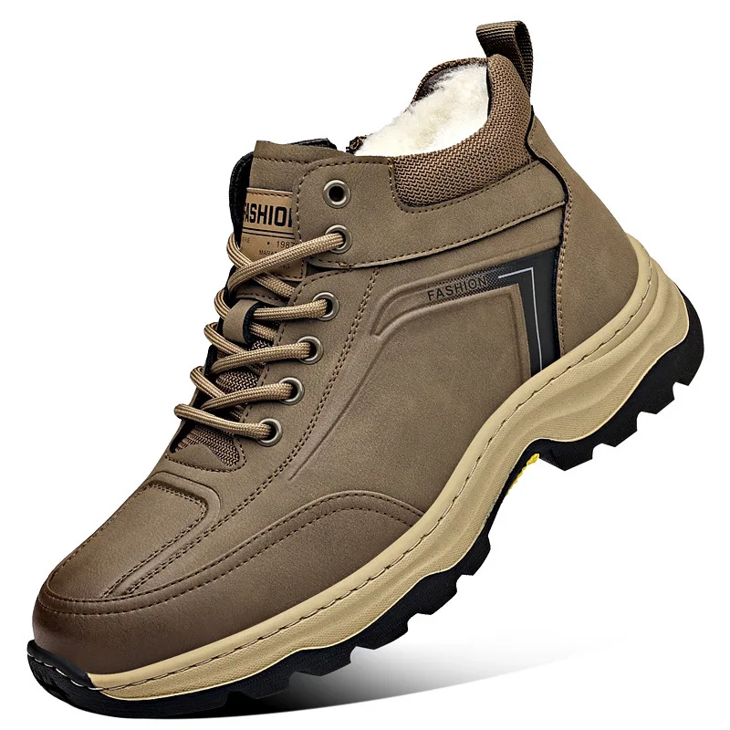 

Winter New Designer Warm Wool Shoes for Men High-top Thickened Anti-slip Platform Shoes Man Fashion Casual Leather Boots Man