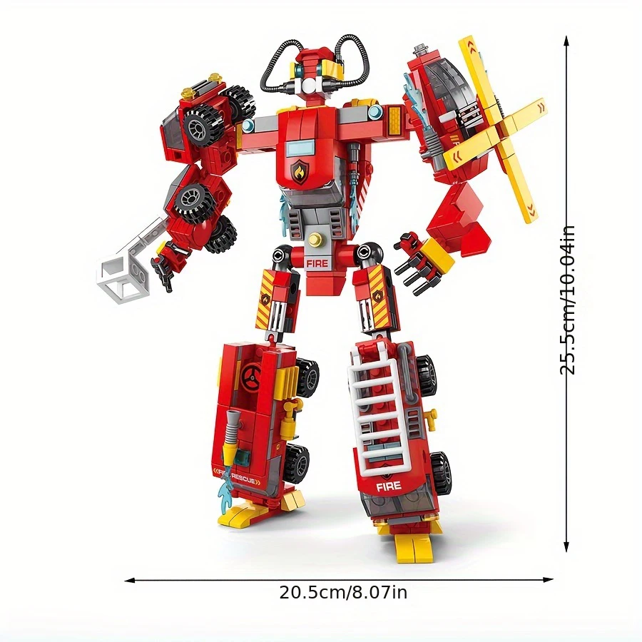 Red robot building blocks 6-in-1, red car, helicopter and ambulance building blocks. Gifts for children.