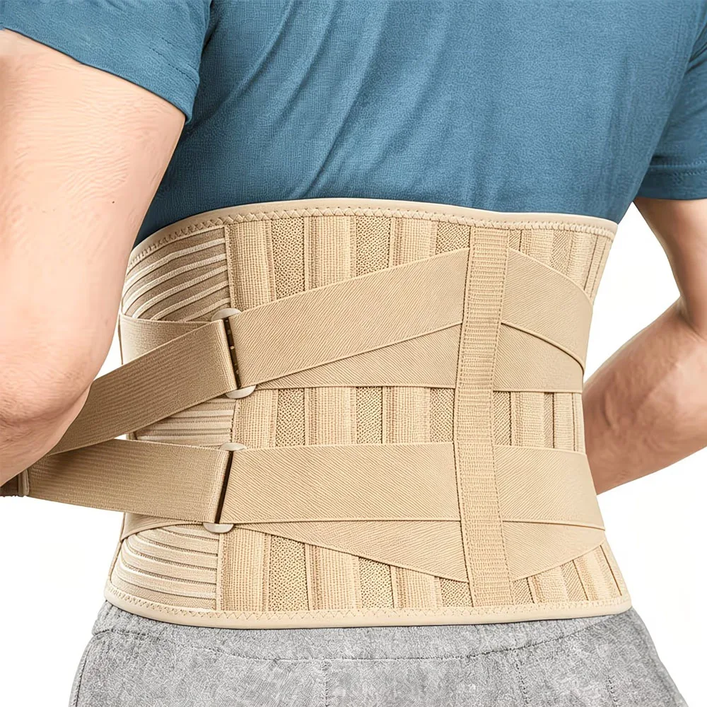 Adjustable 3D Lumbar Back Support Belt, Breathable Mesh with 4 High-Elastic Stays & Anti-Slip Waist Brace, Suitable for Men & Wo