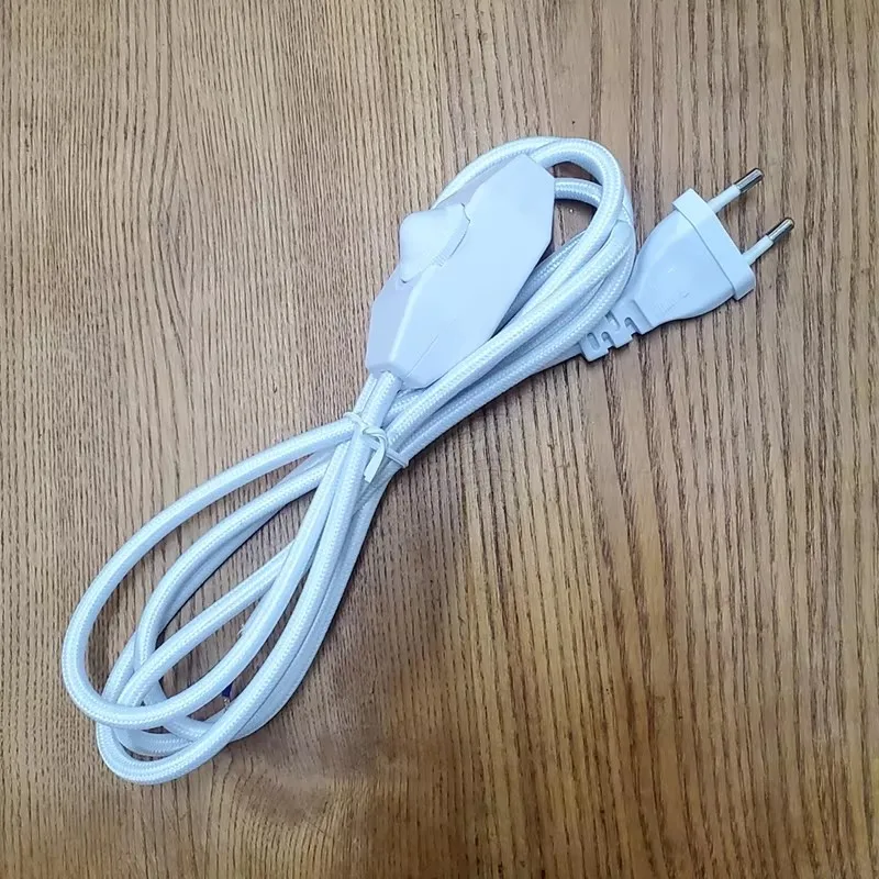 AC 220-250V EU Plug Power Cords With Dimmer Switch Flex Fabric Braided Covered Cable Electrical Power Cable