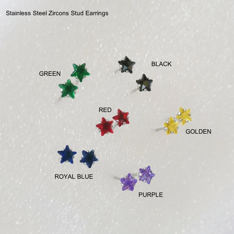 A Set 5mm Red Star Shape Glass Stud Earrings With Stianless Steel Needle Brief Jewelry  No Allergy