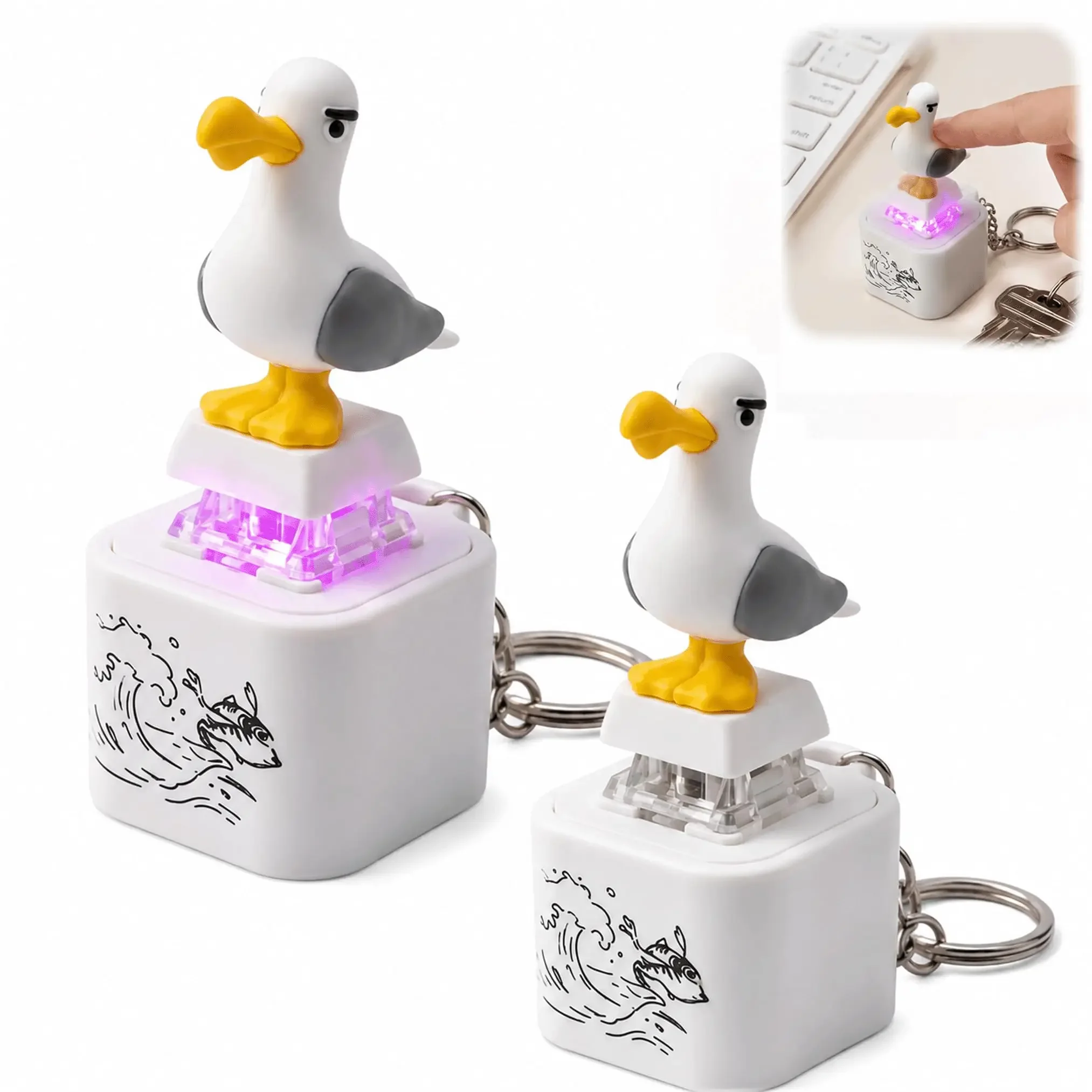 Seagull Mine Schlüsselanhänger, USB Clicky Keyboard Fidget Button, LED Sound Schlüsselanhänger