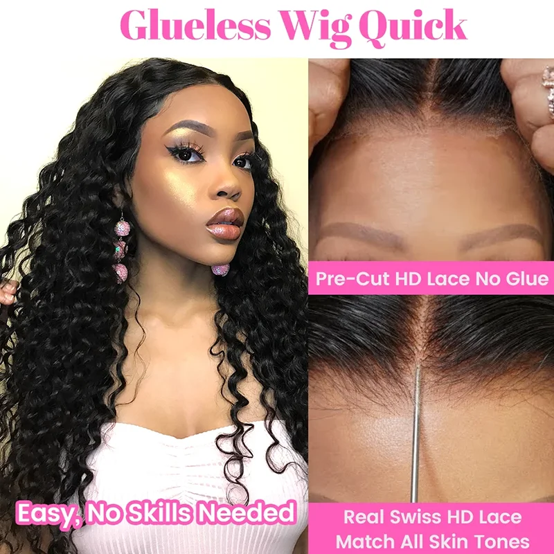 Deep Wave Wig Human Hair Glueless Wig Human Hair Ready To Wear Brazilian Preplucked 4x6 HD Lace Closure Human Hair wigs on sale