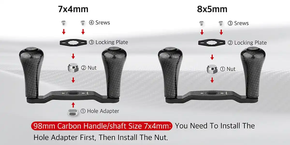 GOMEXUS Carbon-Griff für Daiwa Tatula Zillion Abu Okuma Kastking Pisfun Baitcasting-Rollen, 8x5 und Shimano 7x4mm Größe – Detail 5