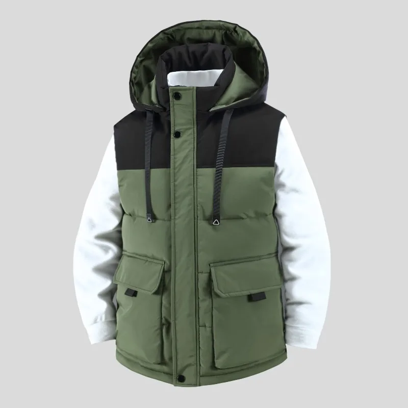 

Mens Cycling Vest for Warmth Detachable Hooded Sleeveless Vest Down Cotton Vest Cold Protection Men Winter Trend Coat Work Vest