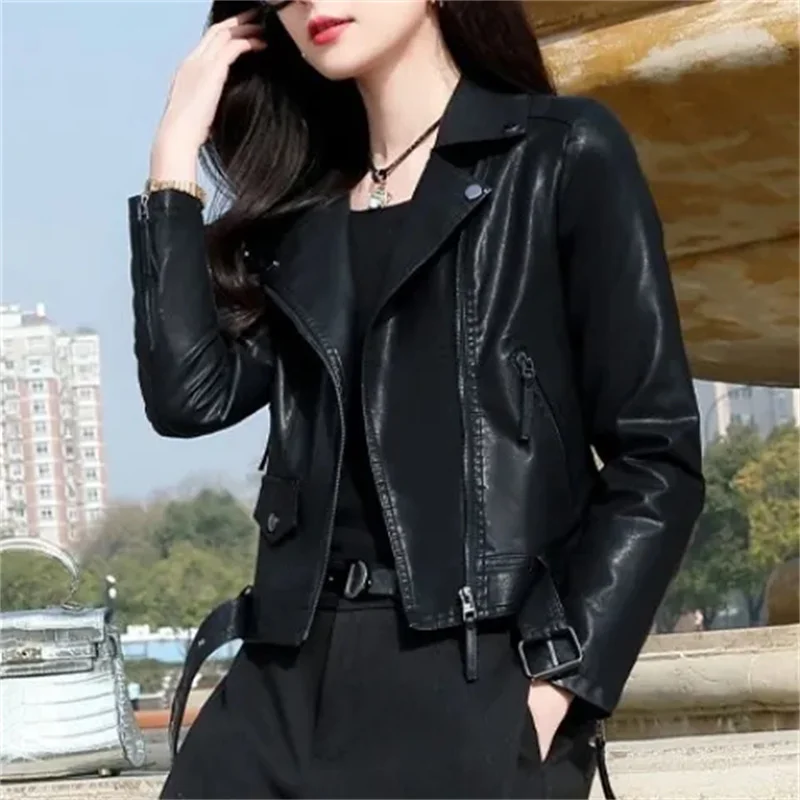 Explosions manteau en cuir femme 2025 printemps automne nouvelle veste en cuir de moto femmes vêtements de mode coréen dames survêtements