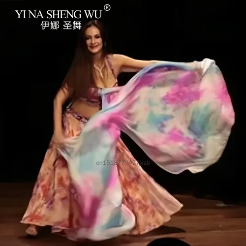 Imagen 2 del producto Velo de seda personalizado para danza del vientre, pañuelo de mano hecho a mano, teñido anudado, accesorios para práctica y actuación de bailarinas, velo de seda 100% para danza.