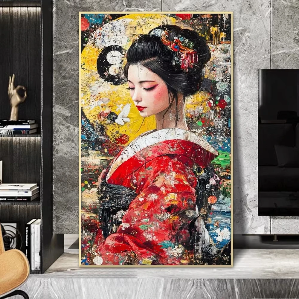 Japanese Geisha Canvas Painting Abstract Woman Wall Art Vintage Girl Anime Poster Prints For Bedroom Living Room Home Decor
