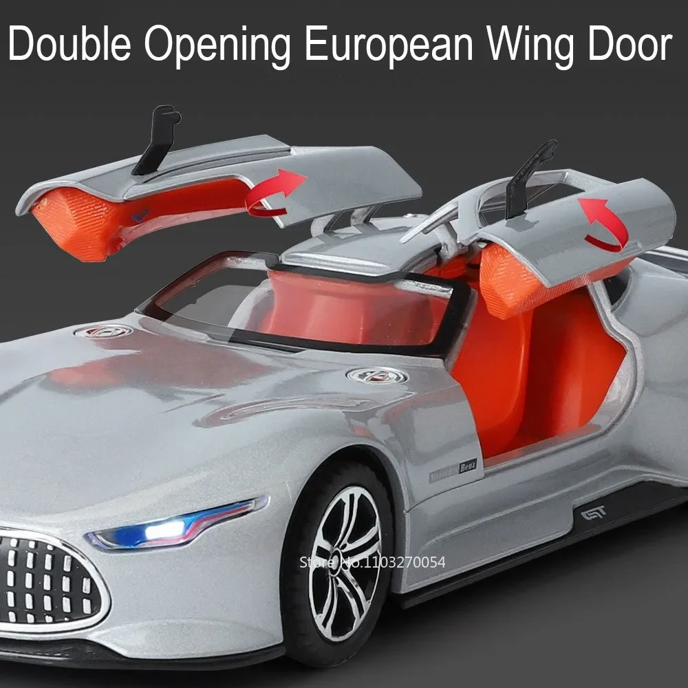 1/24 VISION GT Auto Modello Giocattolo Pressofuso In Lega Auto Sportive Porte Aperta Suono Luce Tirare Indietro Pneumatico di Gomma Giocattoli Regalo Di Compleanno per Il Capretto