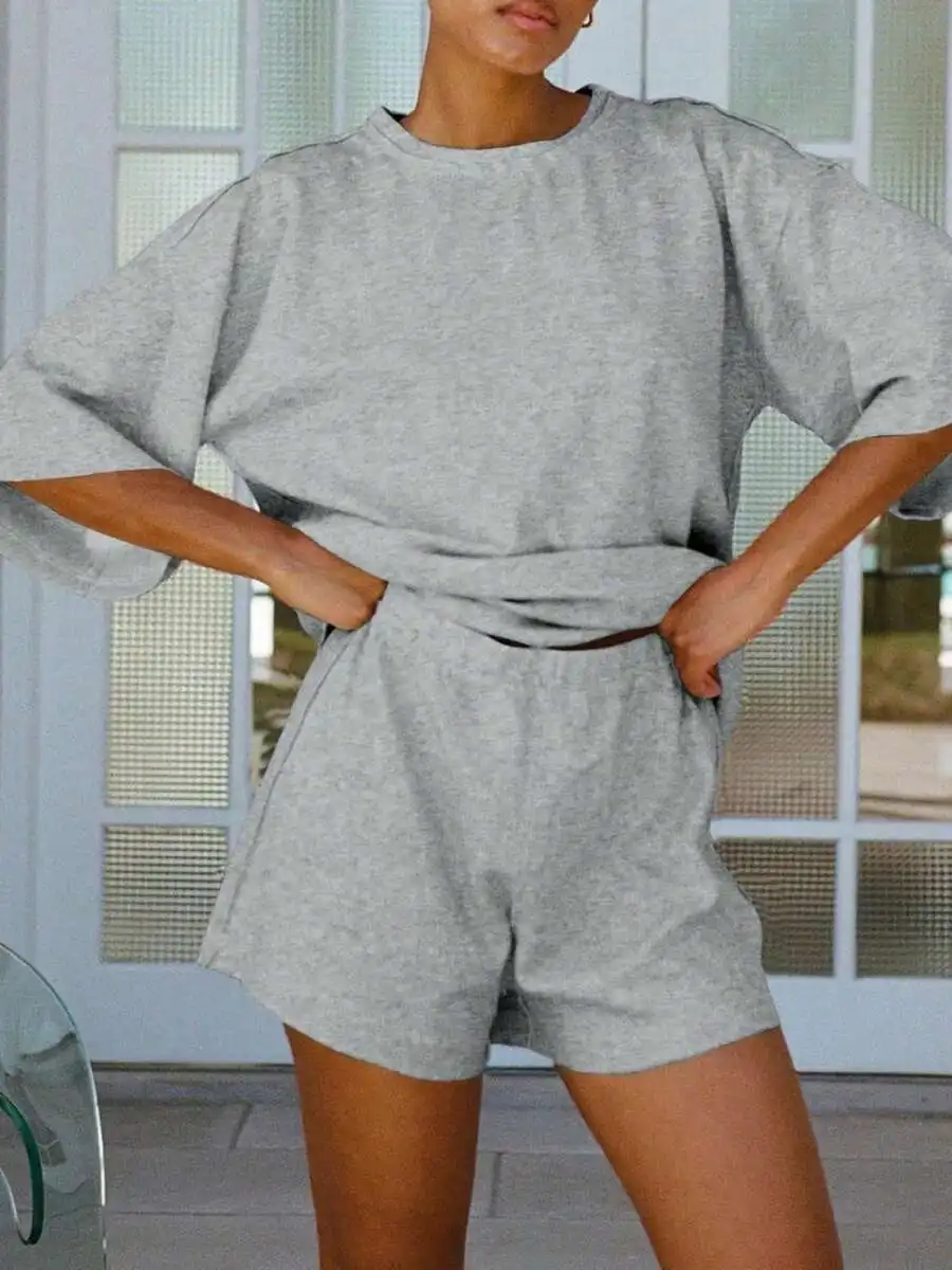 

Womens Oversized 3/4 Sleeve Pajama Set Loose Fit Lounge Shorts Sleepwear Home Wear