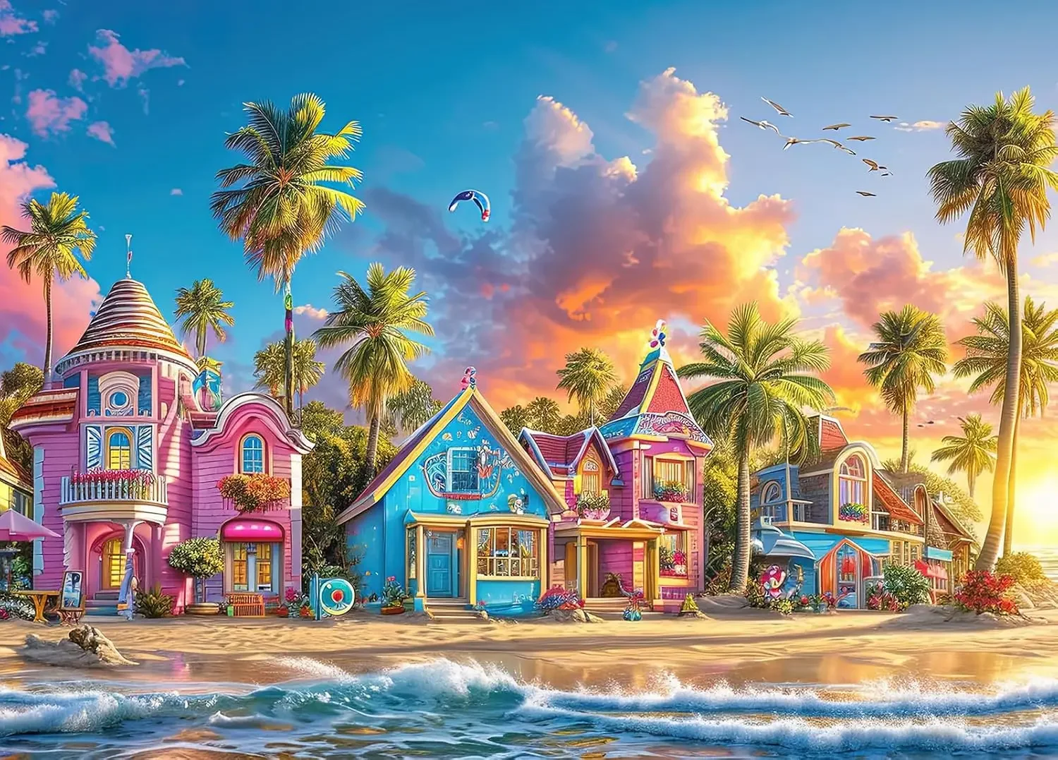 

Romantic Beach Adult Wooden Puzzle 1000/500/300 Pieces Jigsaw Puzzles for Gameroom Bedroom Livingroom Challenging Game