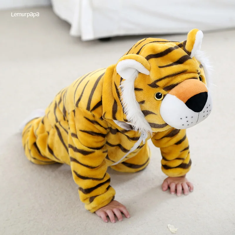 Tiger Romper Baby Warm Jumpsuit Boy Girl Winter Outfit Halloween Animal Suit  Funny Cute Onesie Festival Pajama Party Clothes