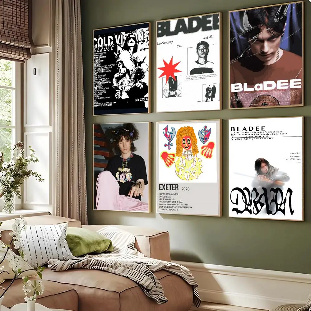 Bladee Singer Drain pop Poster Waterproof Sticky Wall Art Print For Bedroom Living Room Hallway Bar Home Decor