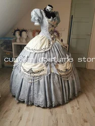 Silver Grey Puffy Victorian Prom Dresses Cosplay Lolita Bustle Lace-up Applique Embroidery Costume Evening Gowns 2024